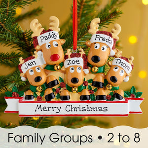 Personalised Family Christmas Xmas Tree Decoration Ornament - Reindeer Family - christmas house